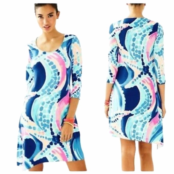 Lilly Pulitzer Dresses & Skirts - Lilly Pulitzer Ariana pink and blue seashell Asymmetric dress size XS